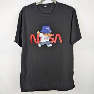 NASA Bear Dab TShirt Graphic Print Novelty Tee Mens Black Short Sleeve Astronomy
